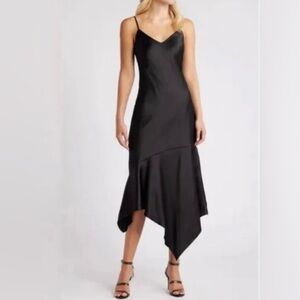 New Steve Madden black Asymmetrical satin dress